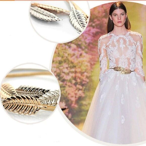 🍃 Leaf Buckle Stretchy Elastic Gold/Silver Metal Dress Belt SIZE XS – XXL NEW - Picture 4 of 16